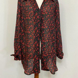 vintage rose sheer drapey polyester shirt